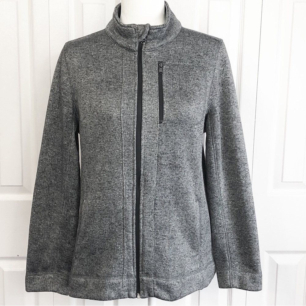Marc New York Sporty Gray Herringbone Print Zip Performance Jacket Large